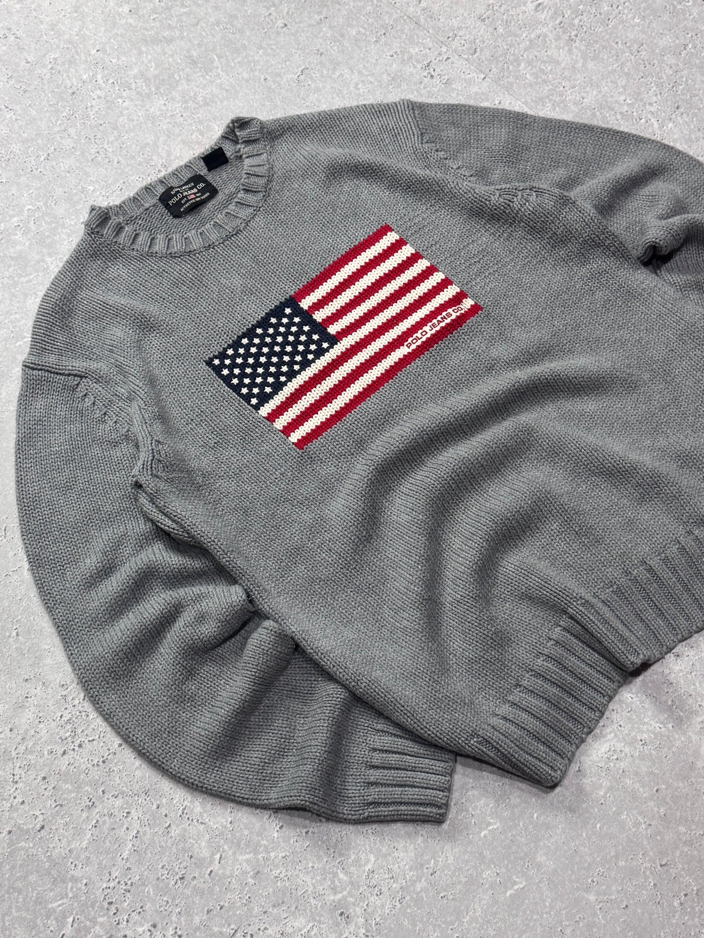 Vintage Ralph Lauren Polo Jeans USA Flag Knit Sweater (XL)