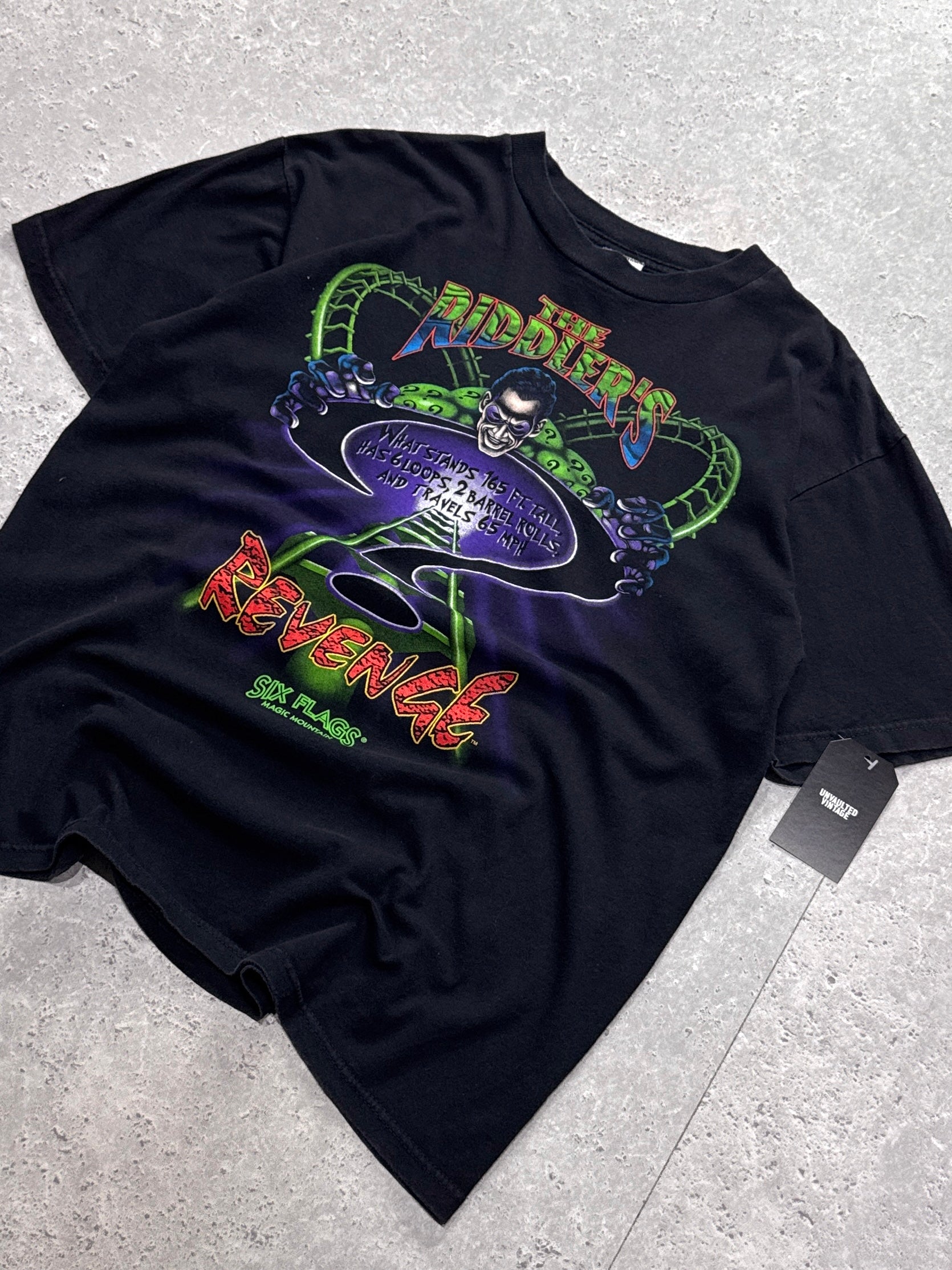 Vintage 90s Riddler's Revenge Six Flags Amusement Park Tee (L)