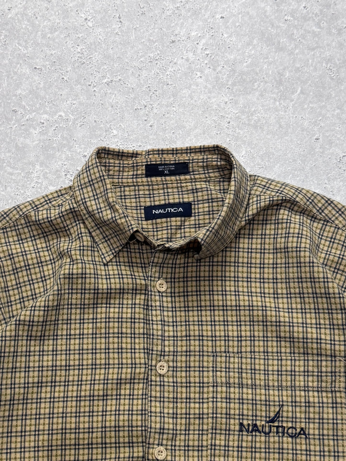 Vintage Nautica Cropped Button Up Shirt (XL)