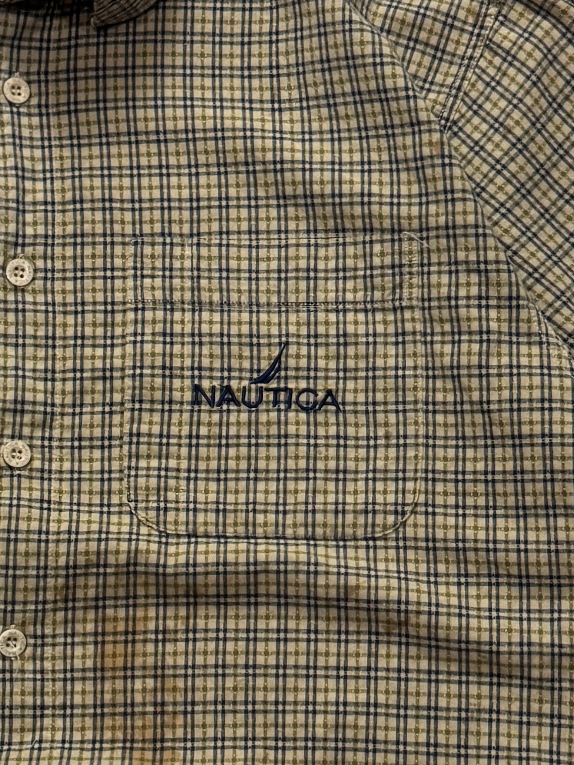 Vintage Nautica Cropped Button Up Shirt (XL)