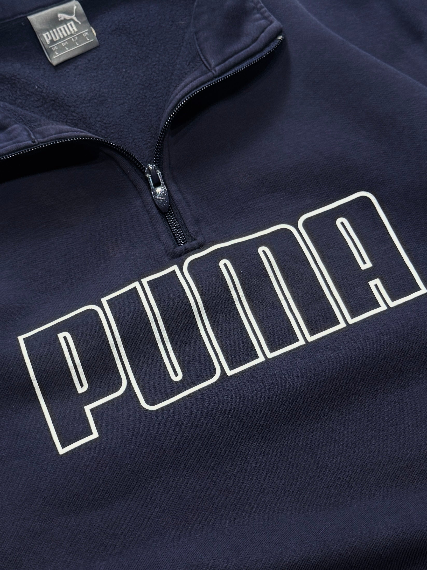 Vintage 2000s Puma Spellout Quarter Zip Sweater (L)