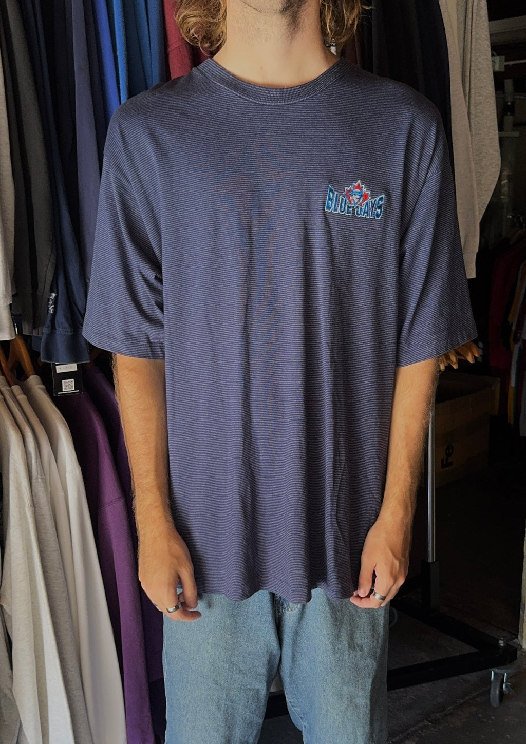 Vintage Toronto Blue Jays Striped MLB Tee (2XL)