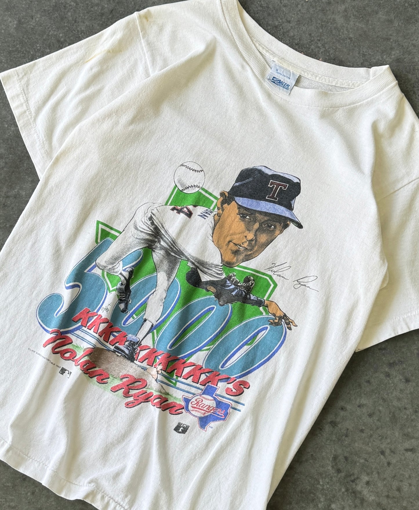 Vintage 89' Texas Rangers Player Caricature Baby Tee (XL)