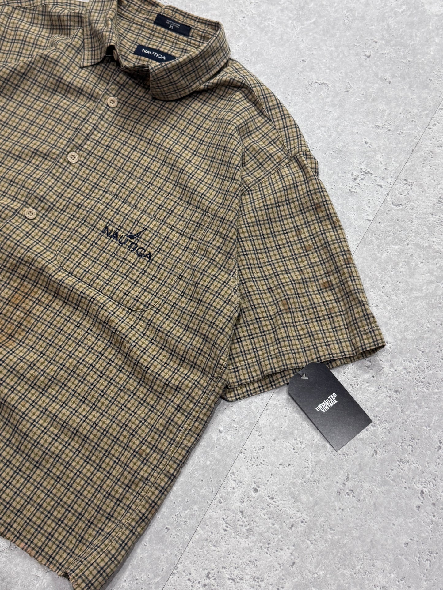 Vintage Nautica Cropped Button Up Shirt (XL)