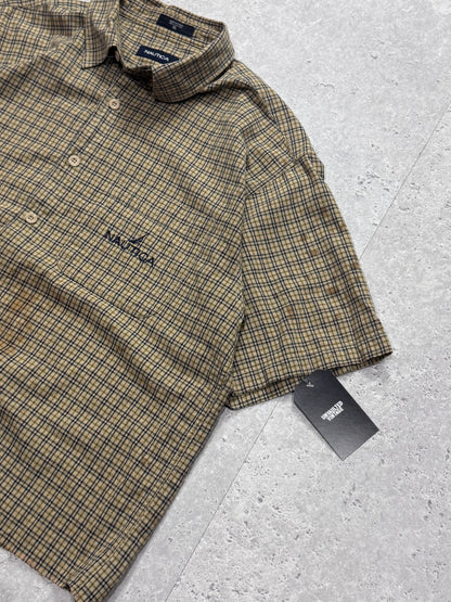 Vintage Nautica Cropped Button Up Shirt (XL)
