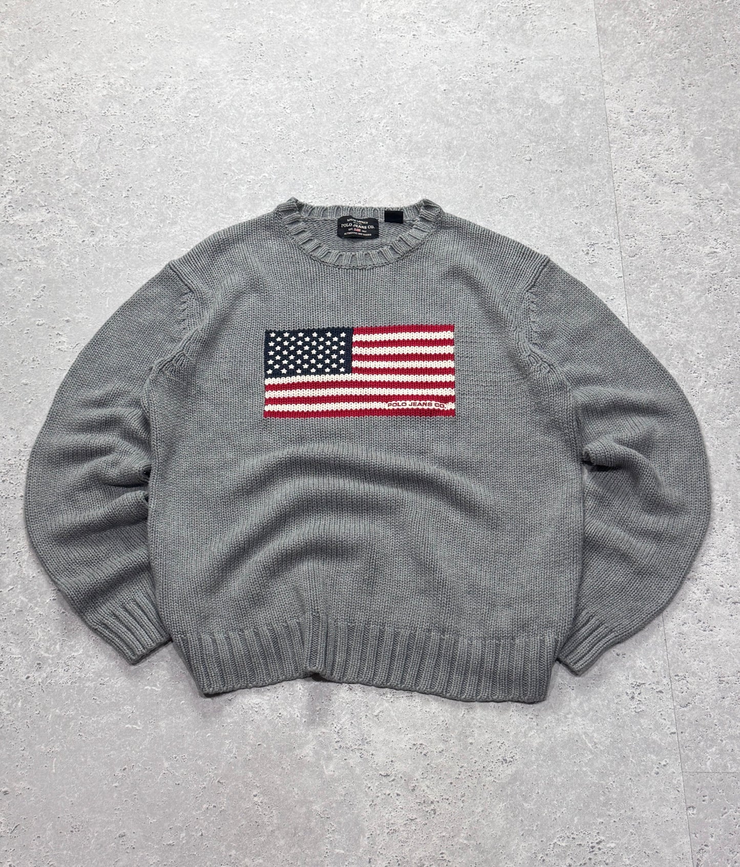 Vintage Ralph Lauren Polo Jeans USA Flag Knit Sweater (XL)