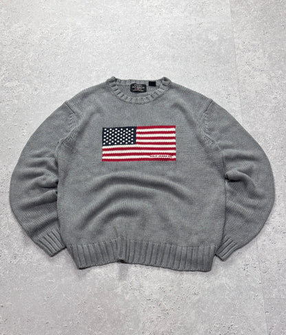 Vintage Ralph Lauren Polo Jeans USA Flag Knit Sweater (XL)