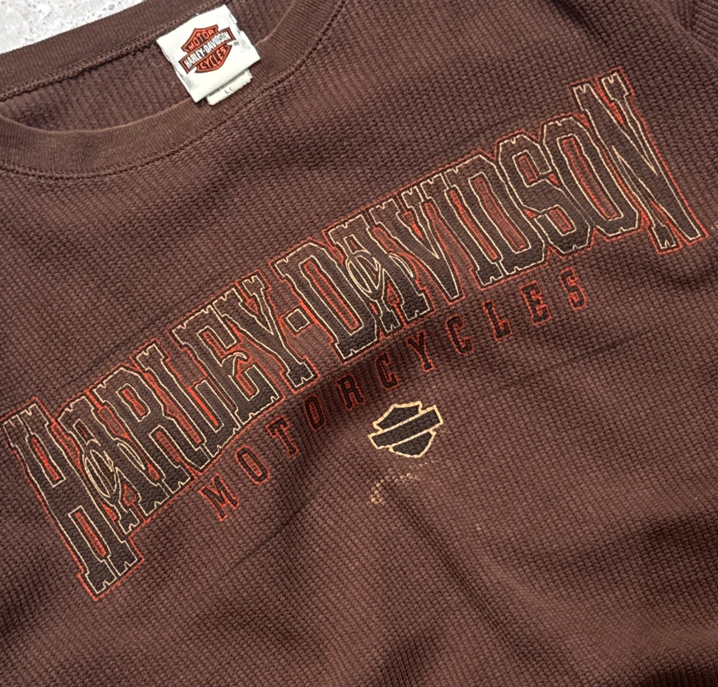 Vintage 2000s Harley Davidson Waffle Long Sleeve Tee (XL)