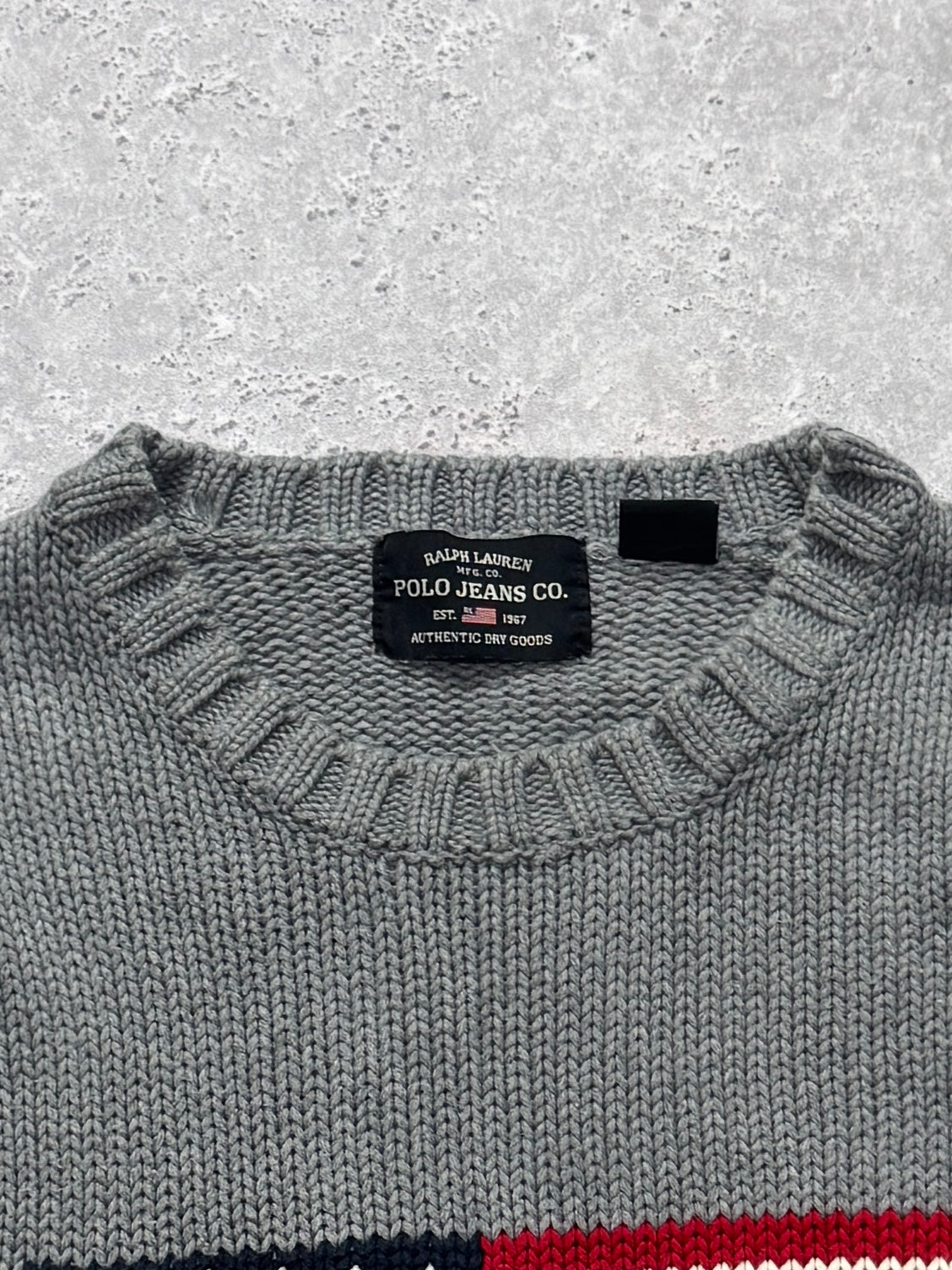Vintage Ralph Lauren Polo Jeans USA Flag Knit Sweater (XL)