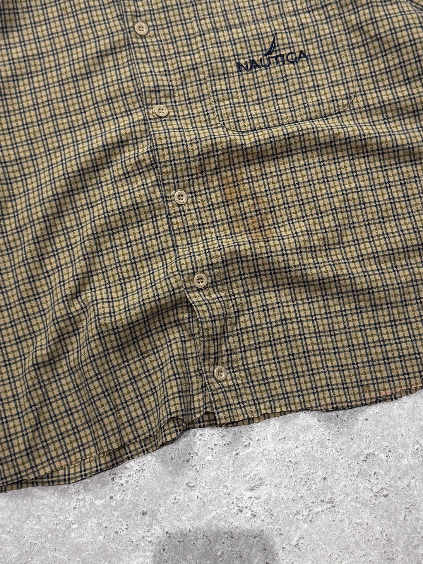 Vintage Nautica Cropped Button Up Shirt (XL)