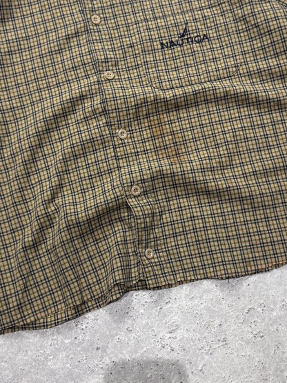 Vintage Nautica Cropped Button Up Shirt (XL)