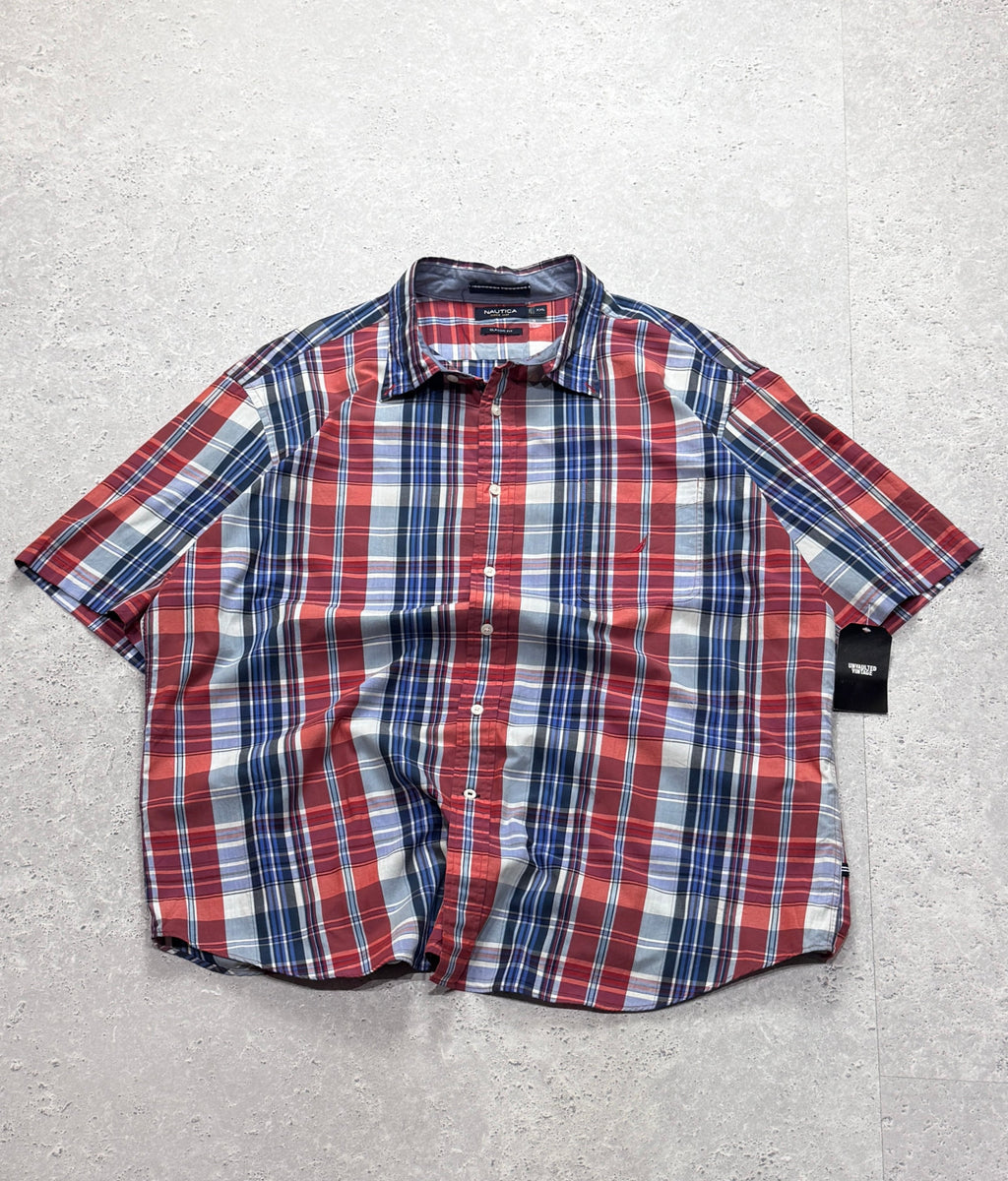 Vintage 2000s Nautica Plaid Button Up Shirt (2XL)