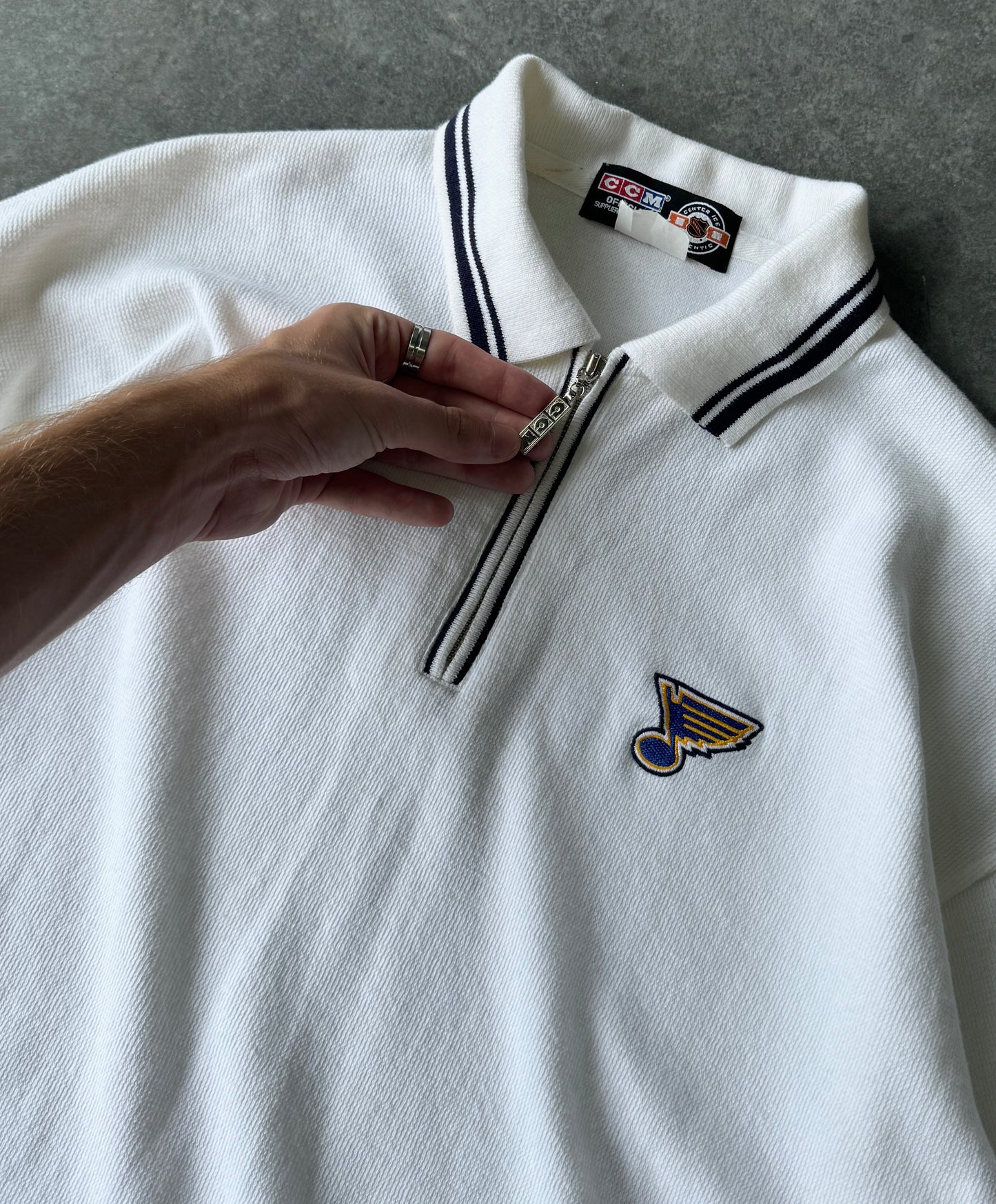 Vintage St Louis Blues Waffle Quarter Zip Shirt (2XL)