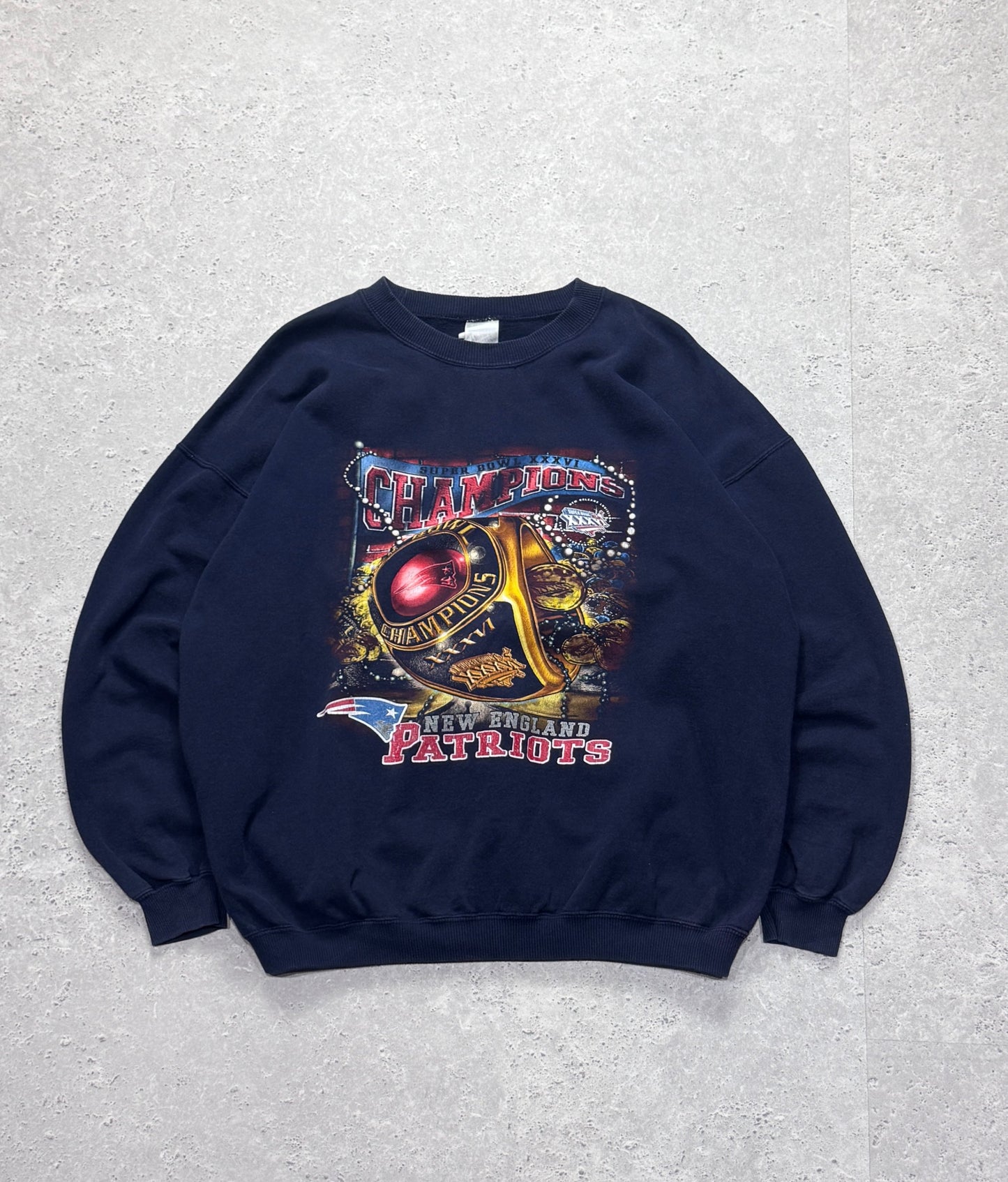 Vintage 2002 New England Patriots NFL Superbowl Sweater (2XL)