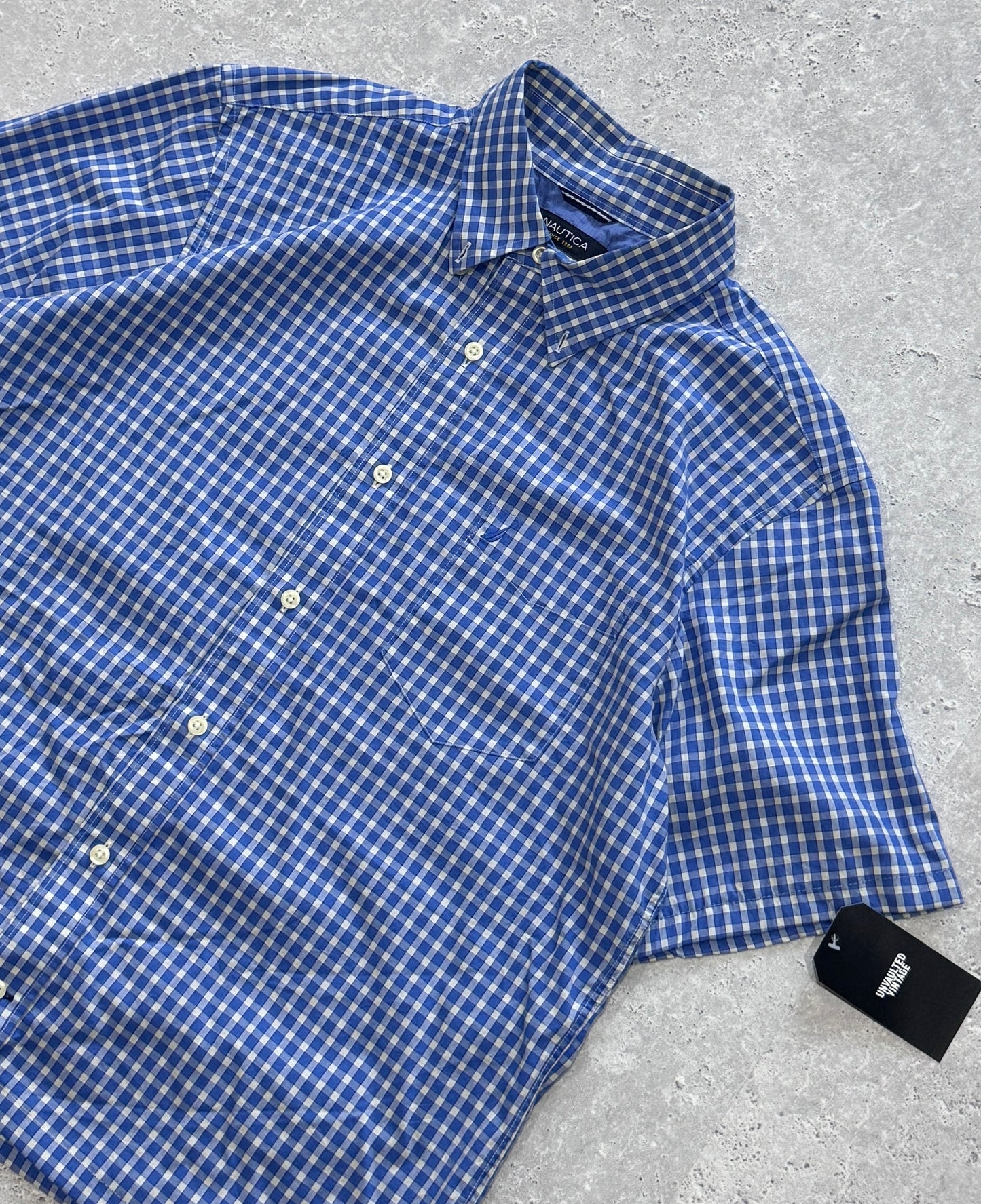 Vintage Nautica Cropped Button Up Shirt (L)