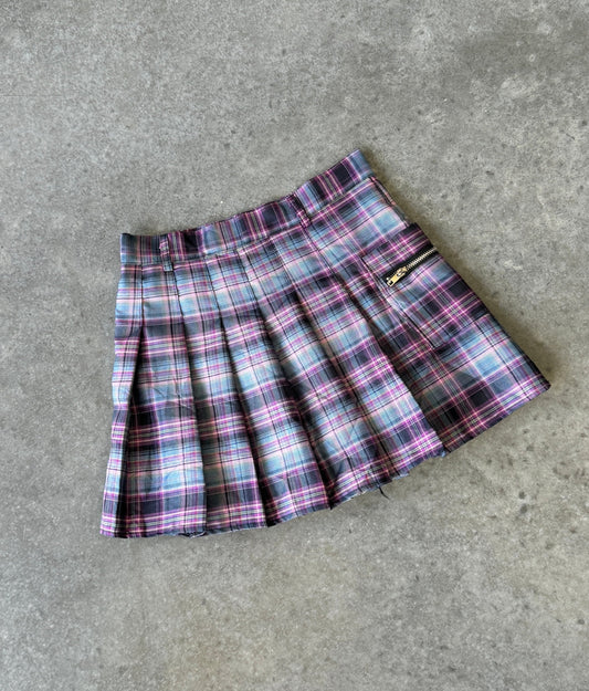 Vintage 00s Neon Plaid Cargo Mini Skirt (S)