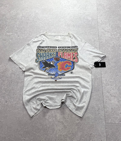 Vintage 90s San Jose Sharks Vs Calgary Flames NHL Tee (L)