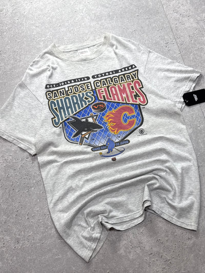 Vintage 90s San Jose Sharks Vs Calgary Flames NHL Tee (L)