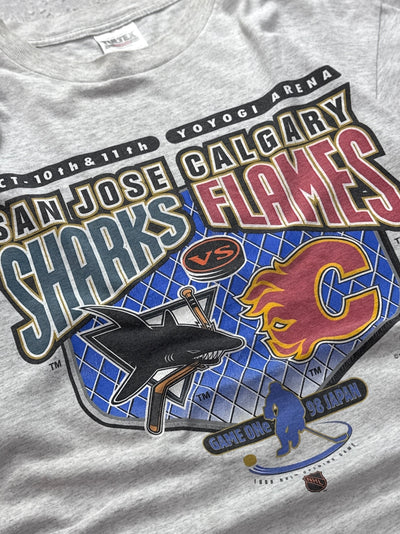 Vintage 90s San Jose Sharks Vs Calgary Flames NHL Tee (L)