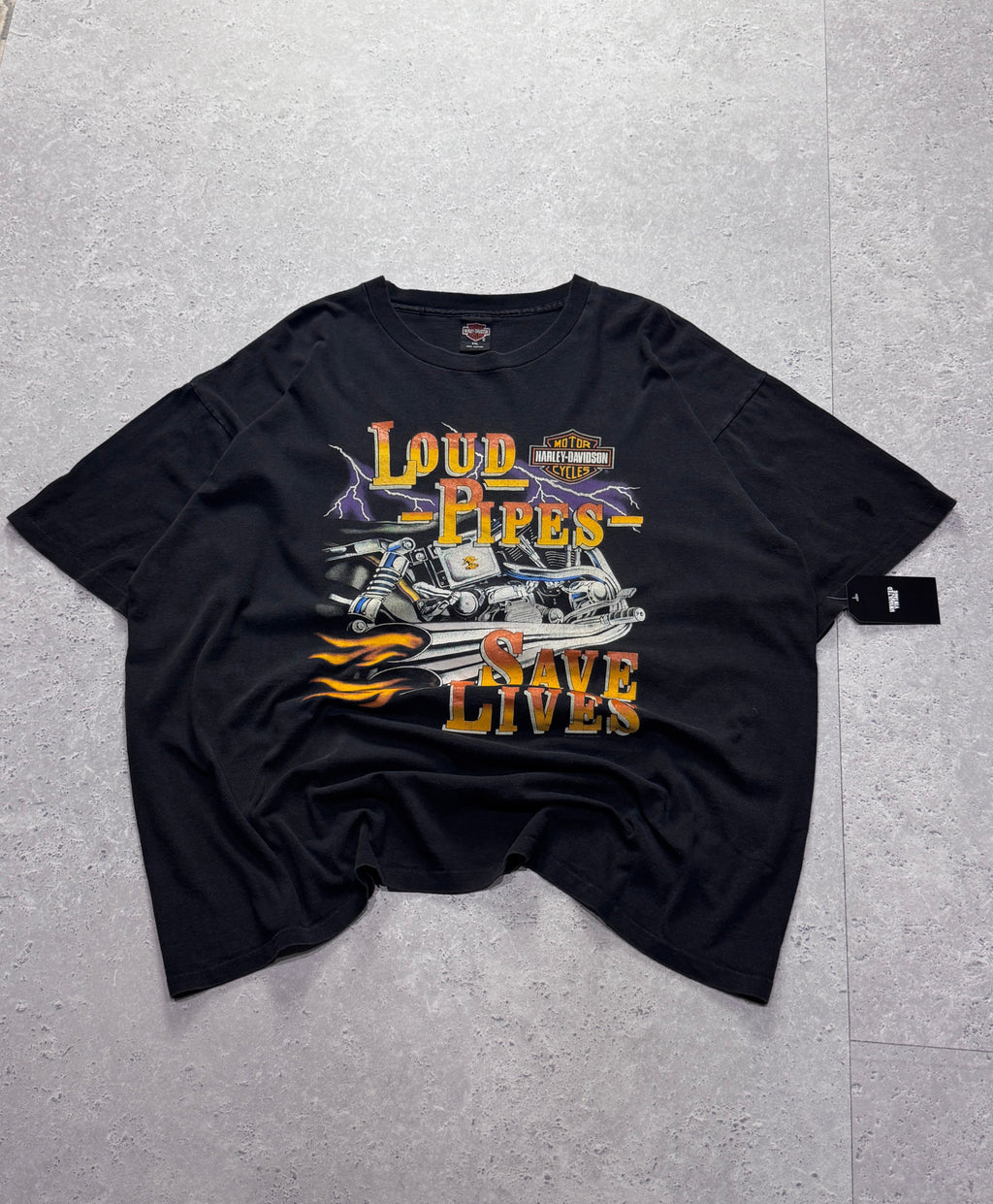 Vintage 90s Harley Davidson Motorcycle Lightning Tee (XXL)