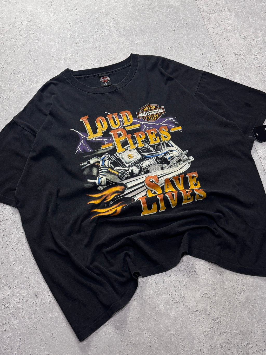 Vintage 90s Harley Davidson Motorcycle Lightning Tee (XXL)