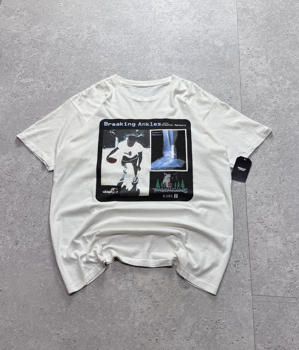 Vintage 90s Minnesota Timberwolves Stephon Marbury "Breaking Ankles" NBA Tee (XL)