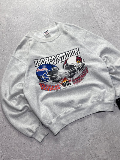 Vintage 1999 Denver Broncos Vs St Louis Cardinals NFL Helmet Sweater (L)