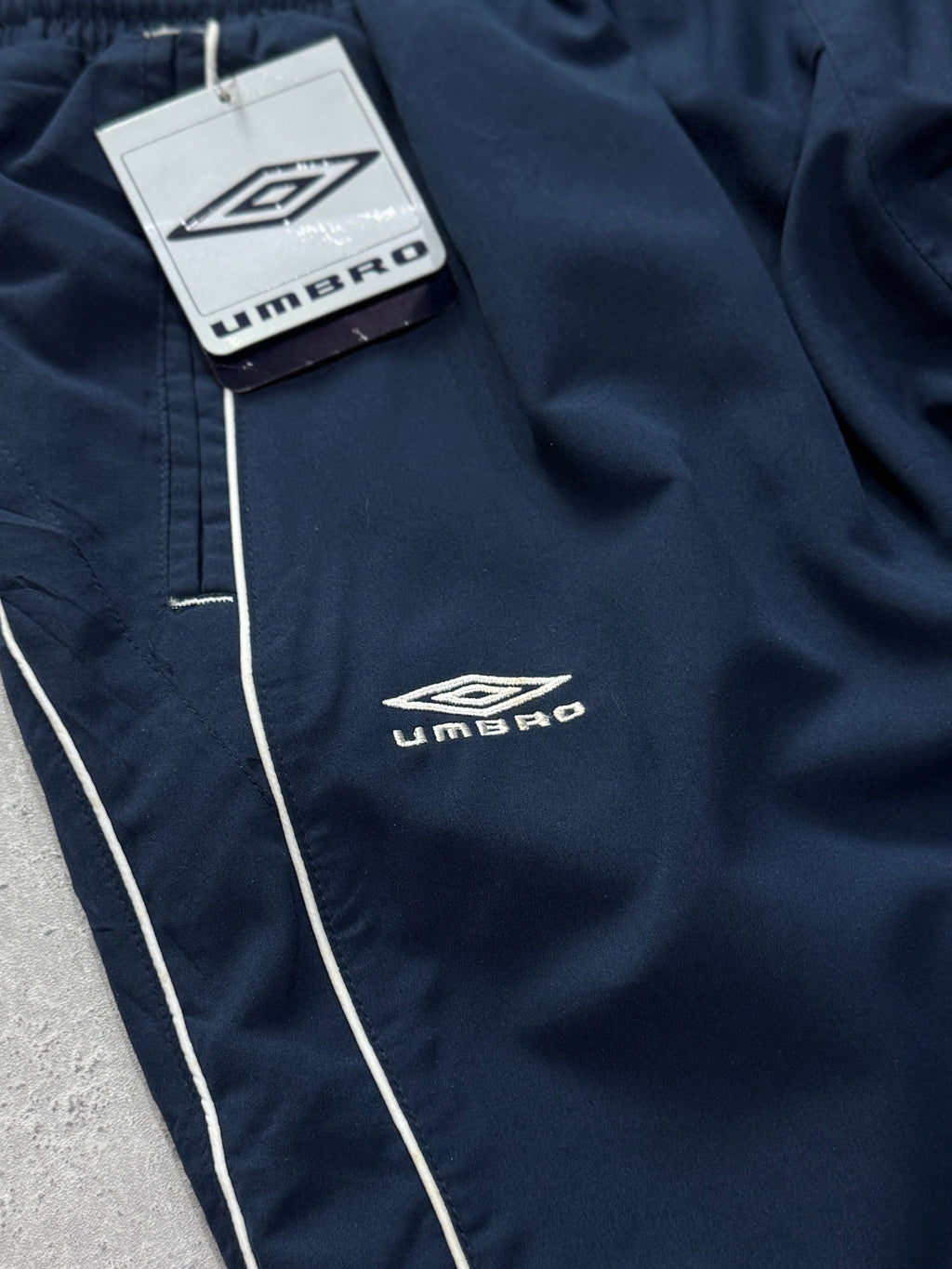 Vintage 2000s Deadstock Umbro Spellout 3/4 Track Shorts (32”)