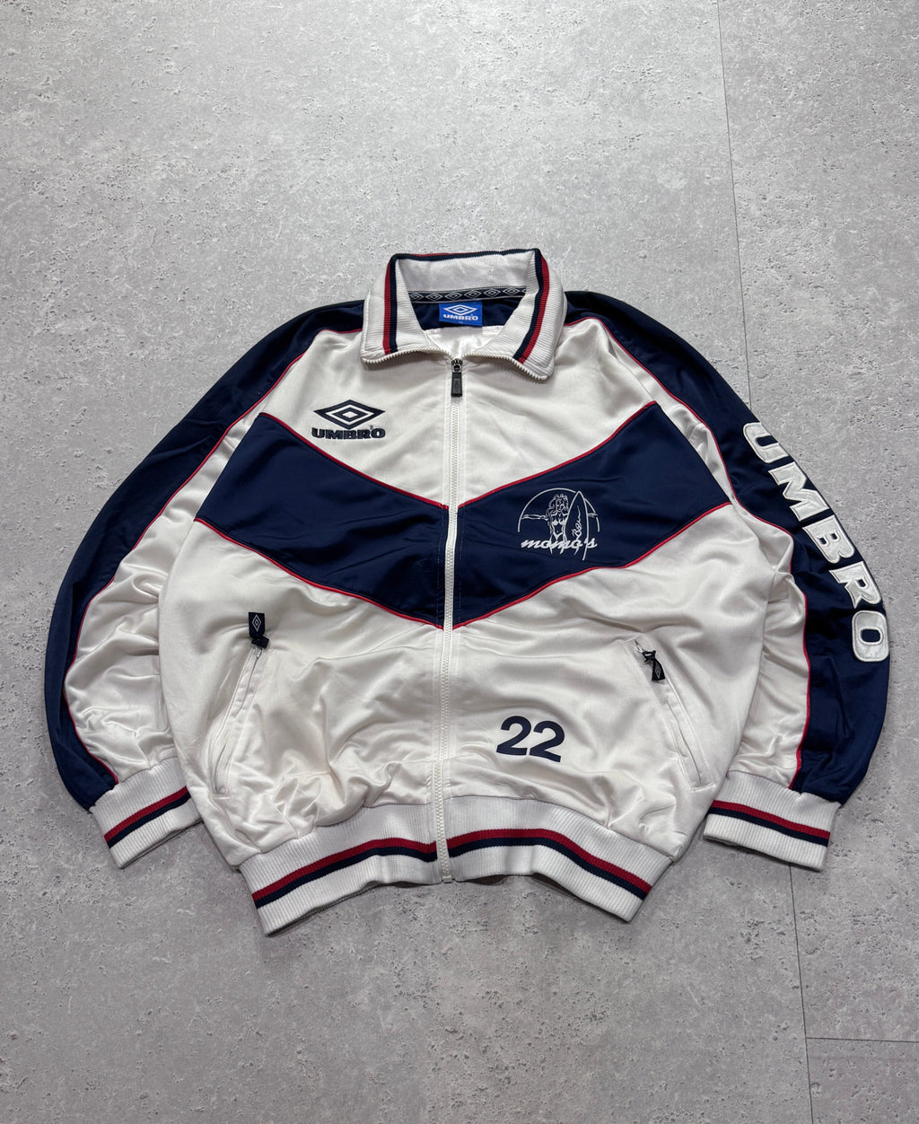 Vintage 90s Umbro White & Navy Track Jacket (XL)