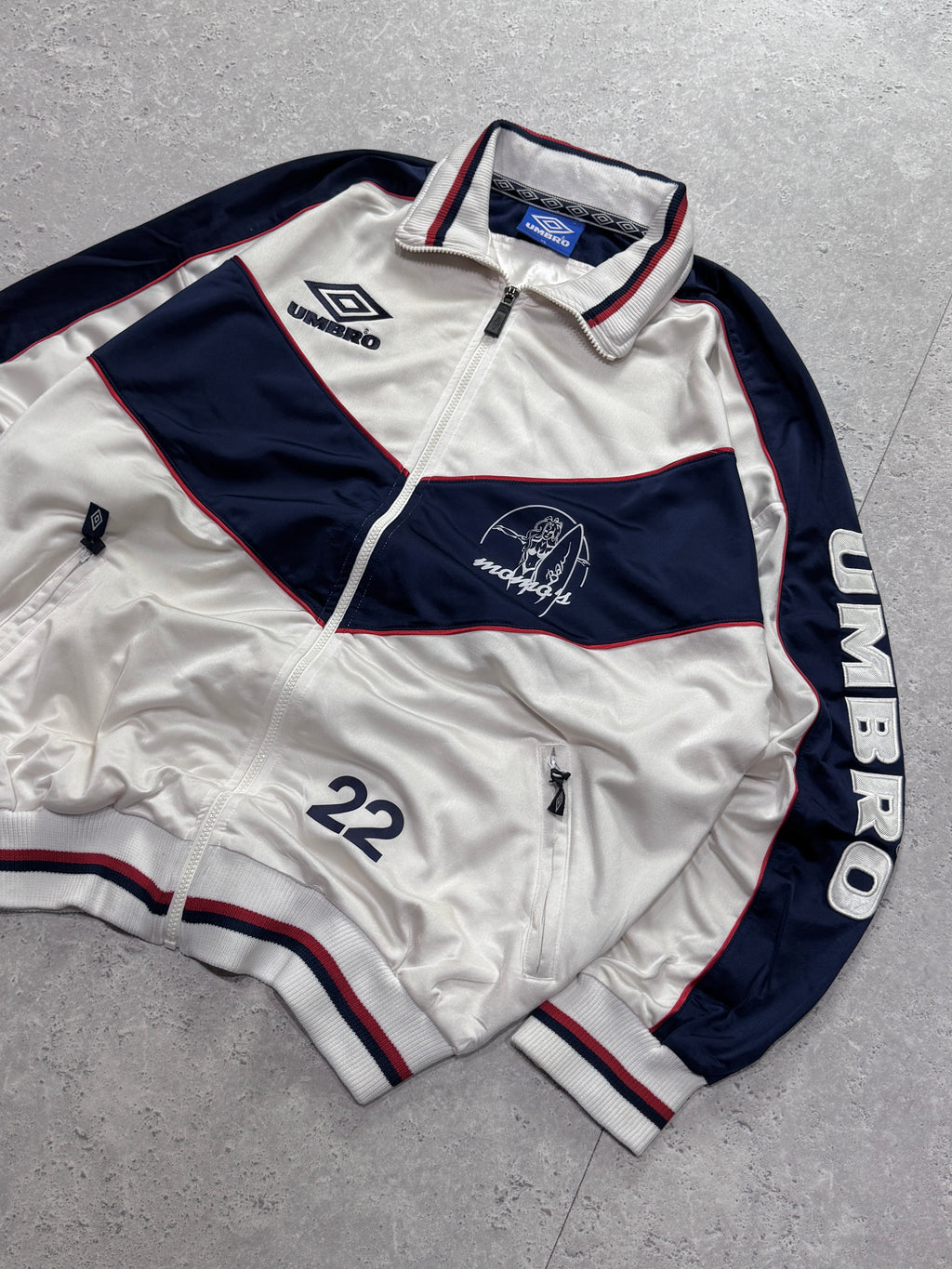 Vintage 90s Umbro White & Navy Track Jacket (XL)