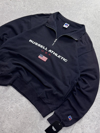 Vintage 90s Russell Athletic USA Spellout Quarter Zip Sweater (M)