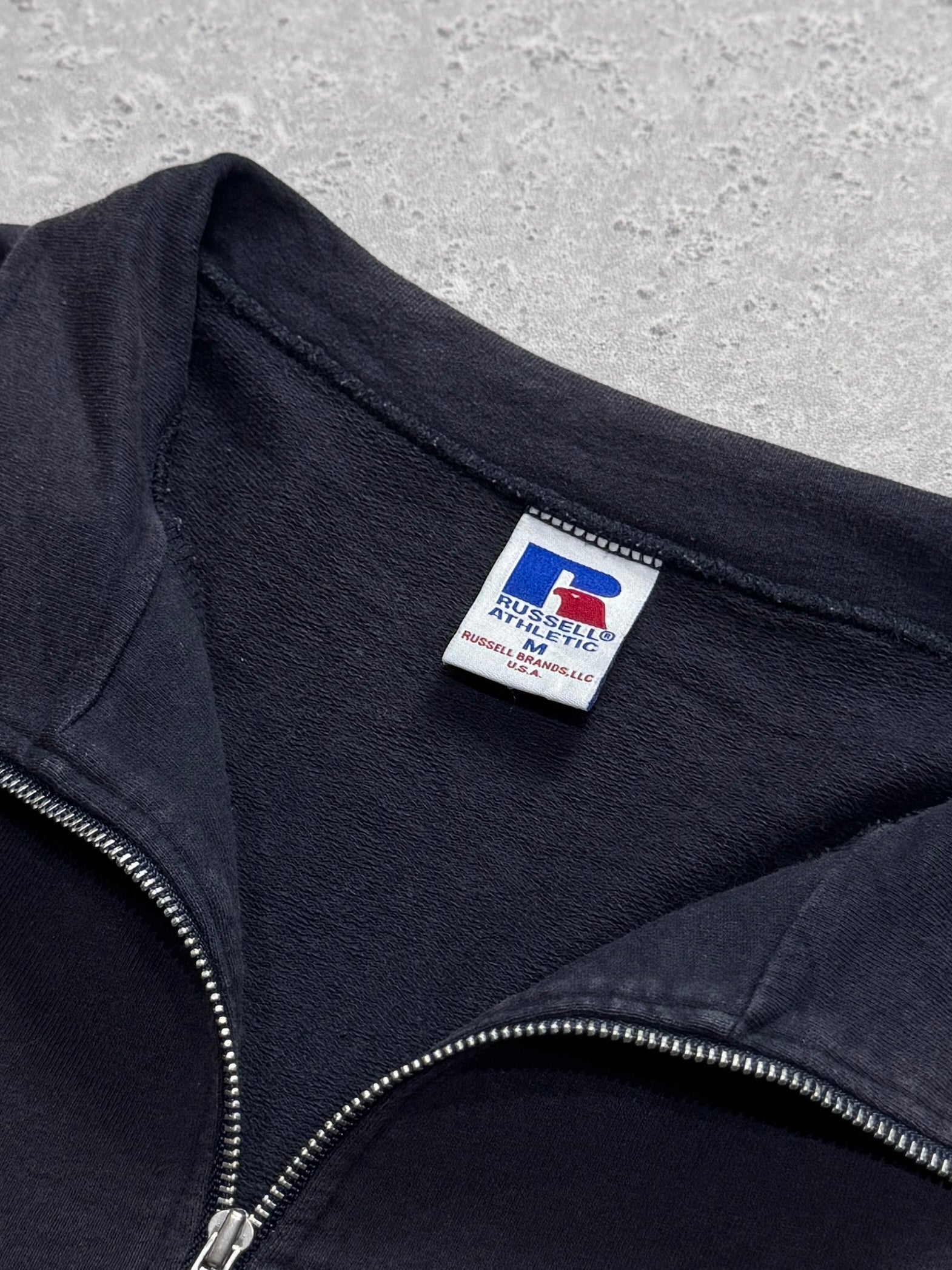 Vintage 90s Russell Athletic USA Spellout Quarter Zip Sweater (M)
